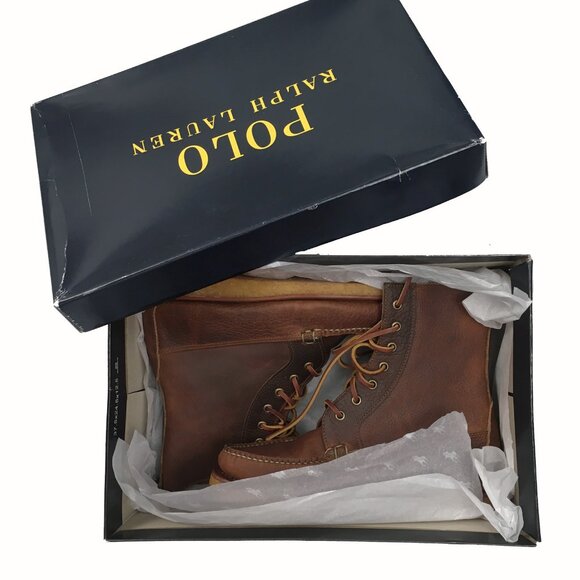NEW $795 Polo Ralph Lauren Vandan Boots! 8.5  Brown Leather  Hand Made in USA main image 4